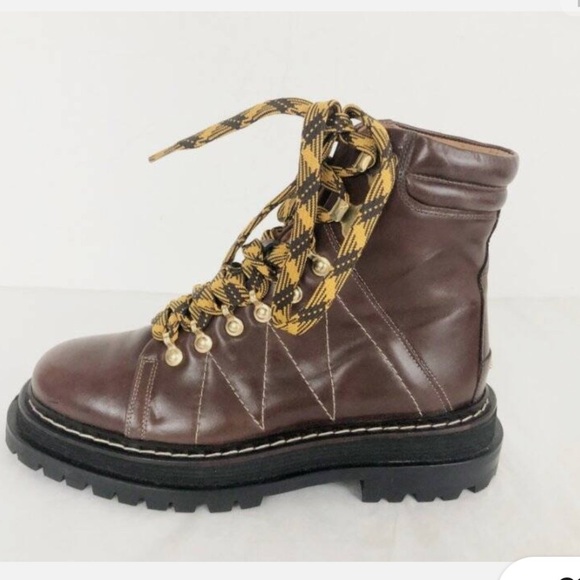Sandro Paris leather combat boots with yellow ties size 37 NWT - Picture 1 of 3